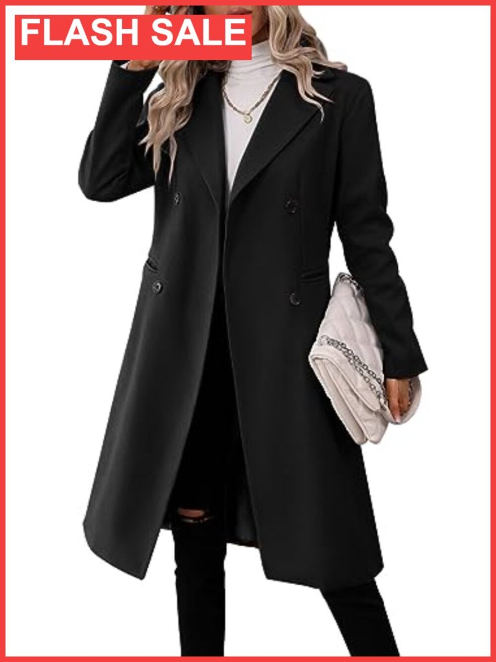 Womens Long Double Breasted Pea Coat Lapel Collar Slim Fit Winter Jacket
